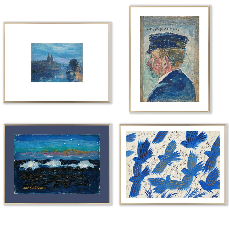 

Retro Nordic Blue Landscape Canvas Paintings European Art Figure Posters and Prints Wall Pictures for Living Room Home Decor