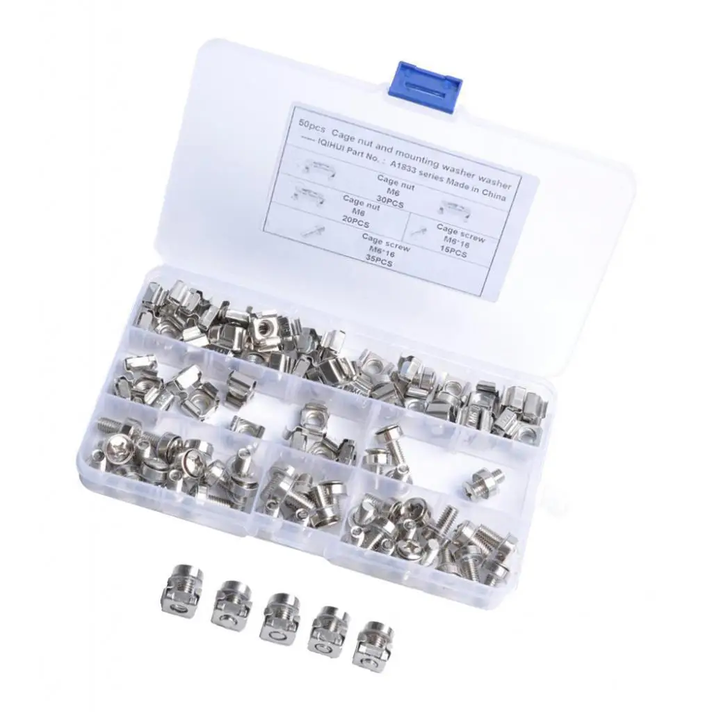 

50 Pack Lot - M6X16 Rack Mount Cage Nuts Screws w Washers - Square Clips