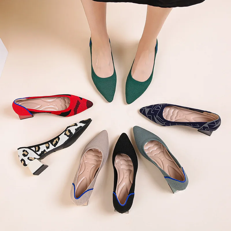 

New Shoes for Women Platform Fashion Pumps High Heel Woman Shoes Stretch Fabric Pointed Toe Square Heel Quality Ladies Shoes