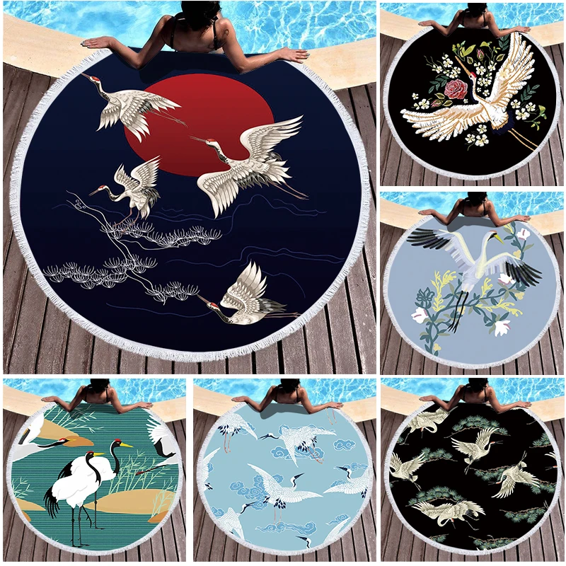 

Sea Seagull Bird Round Beach Towel with Tassel Bath Towels for Adults Superfine Fiber Cotton Bath Towel Quick-Dry Beach Towel