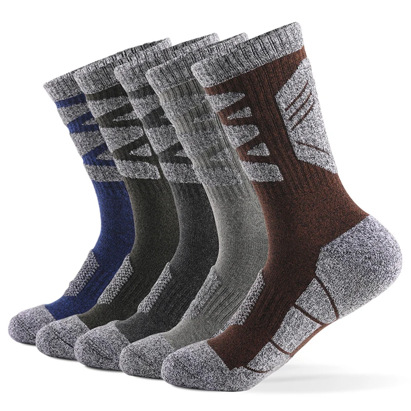 

5 Pairs Winter Crew Socks Thick Knitting Terry Bottom Warm and Moisture Control Ankle Socks for Men Women Cold Outdoor BHD2