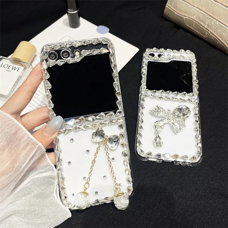 

Luxury Flash Diamond Bowknot Phone Case for Samsung Galaxy Z Flip 3 Z Flip 4 Z Flip 5 Hard PC Back Cover for ZFlip5 Case Shell
