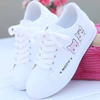 2022 new arrival fashion lace up women sneakers women casual shoes printed summer women pu shoes cute cat shoes