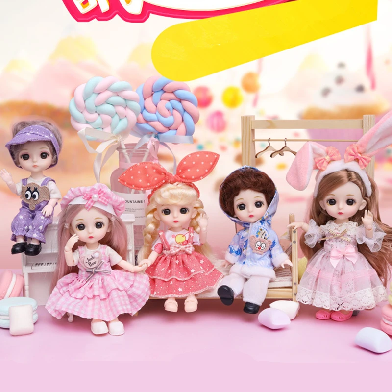 

16cm BJD Doll 13 Moveable Joint Dolls Cute Face BJD Toy Little Girl Dress Make Up Toy for Girls Gift Dolls
