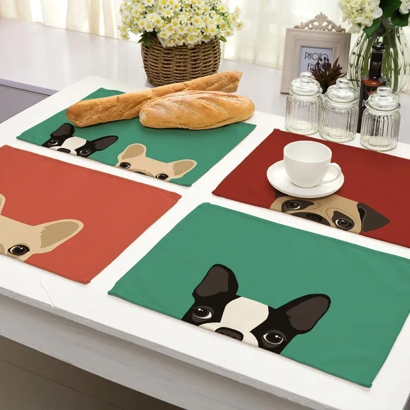 Dog and cat pattern placemats dining table mats drink coasters western placemats 30x45cm dining table placemats