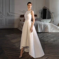 a line high low wedding gown vintage scoop n neck draped button bride dresses simple sleeveless backless bridal dress 2022 women