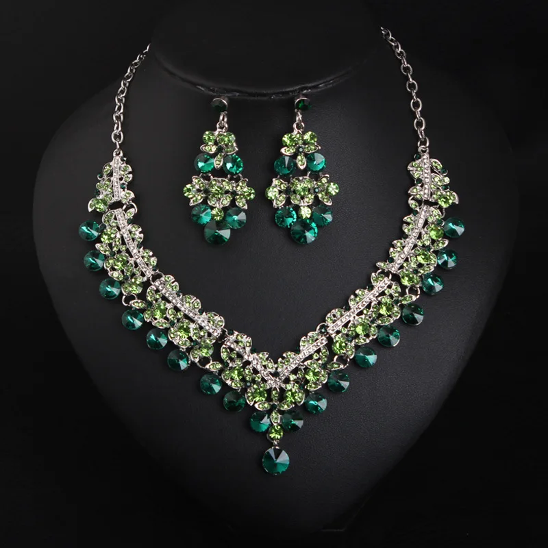 

Sngnuo ожерелье с кристаллом зеленого цвета Комплект сережек для женщин Африканский Дубай Свадебные Ювелирные наборы индийские ювелирные изделия