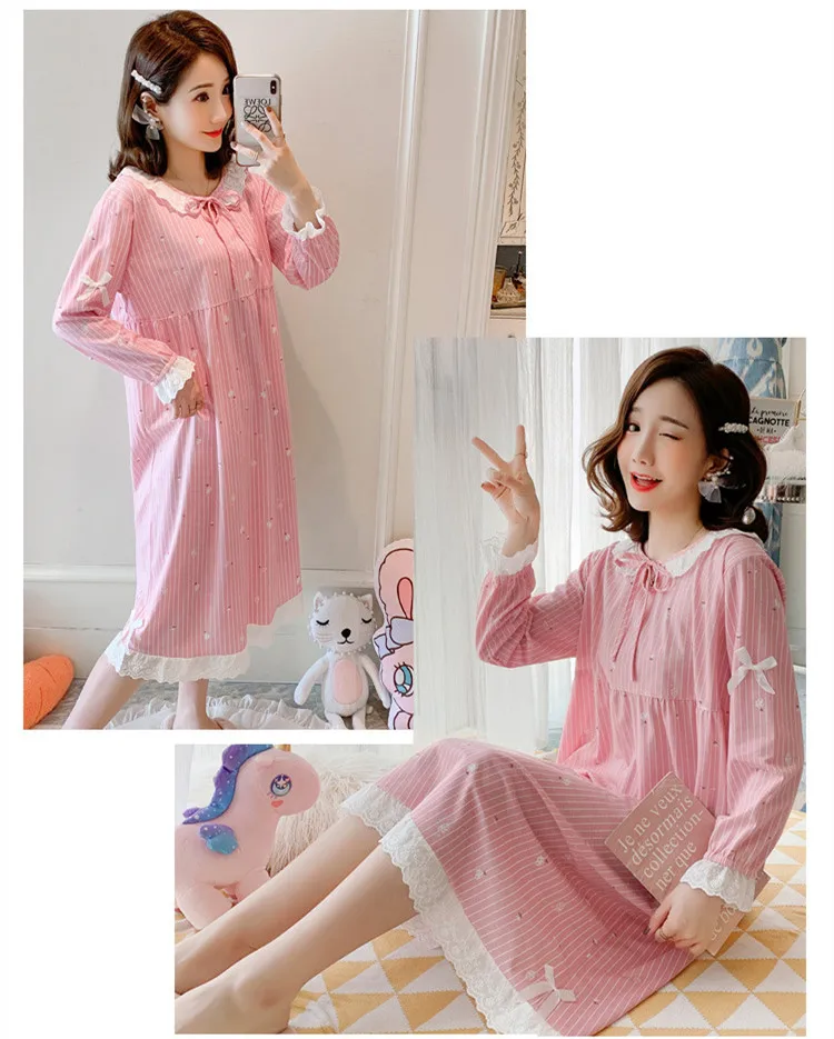 Spring Autumn Women's Nightdress Long Sleeve  Loose Casual Home Wear Sexy Nightwear Sleepwear Women Sleep Tops Night Gown