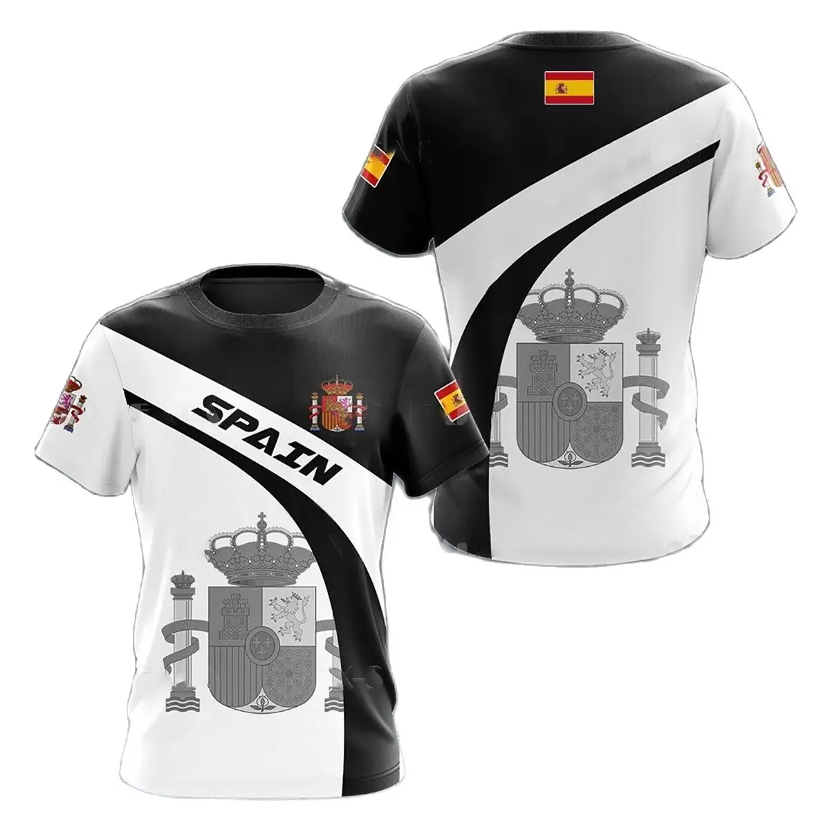

3D Printed Spanish National Emblem Men's T-shirt, Crewneck Short Sleeve, Fashion Cool Clothing, Large Loose Shirt