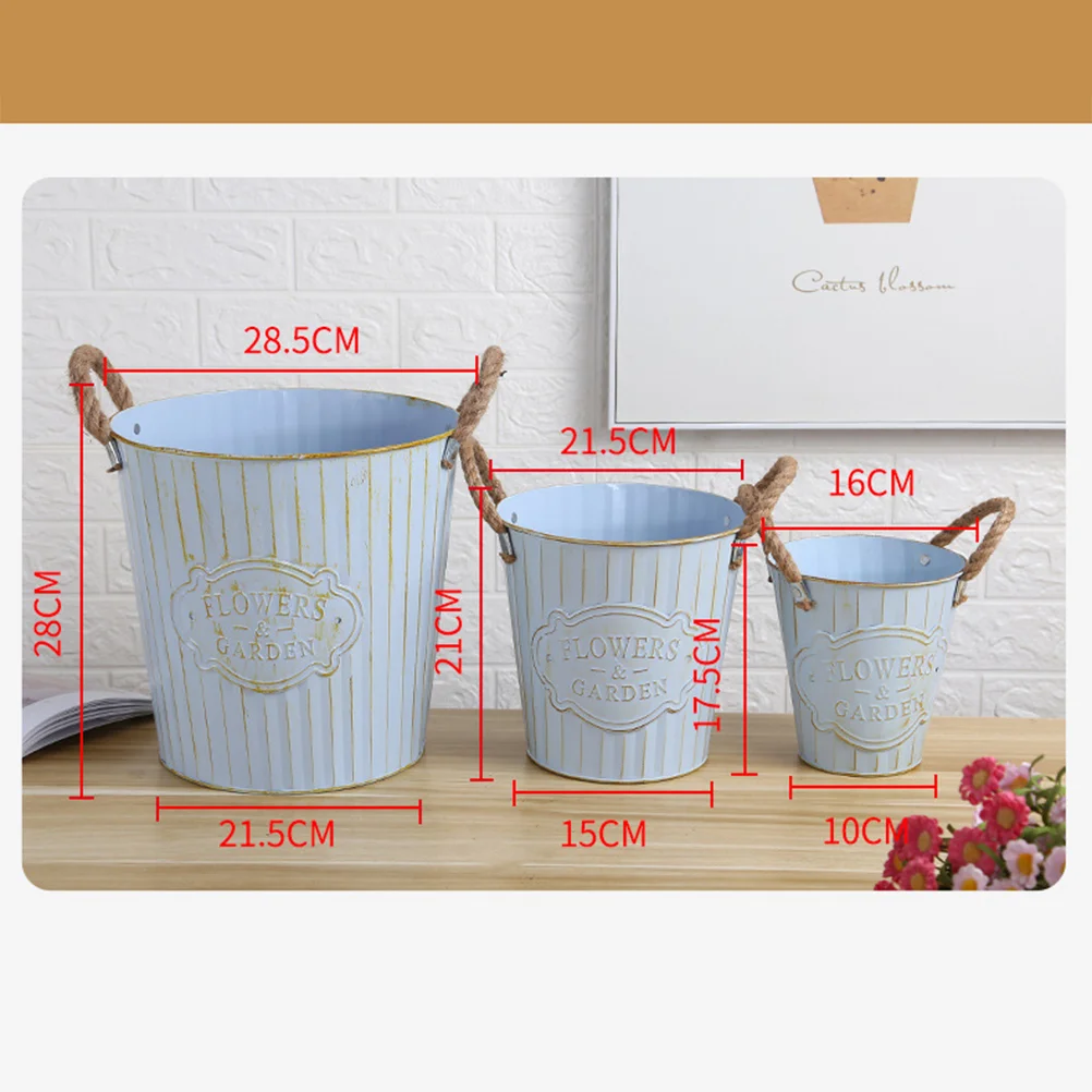 

Iron Flower Pot Bucket Retro Rustic Planter Flowerpot Dining Room Table Decor Container