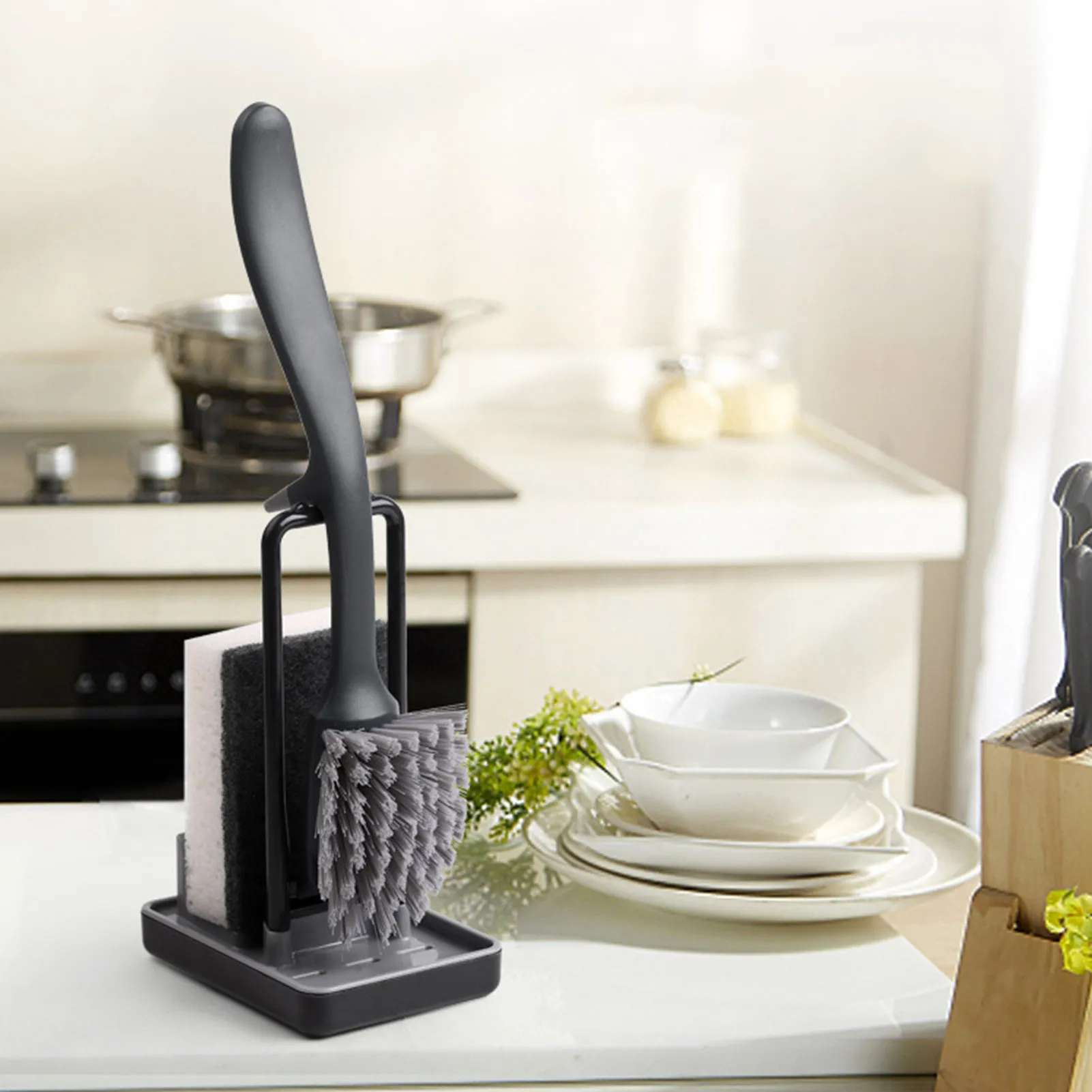 

Kitchen Brushes For Dishes Scrub Brushes With Long Handle Scrubbing Brushes For Pans Pots Kitchen Sink Cleaning Black And Gray