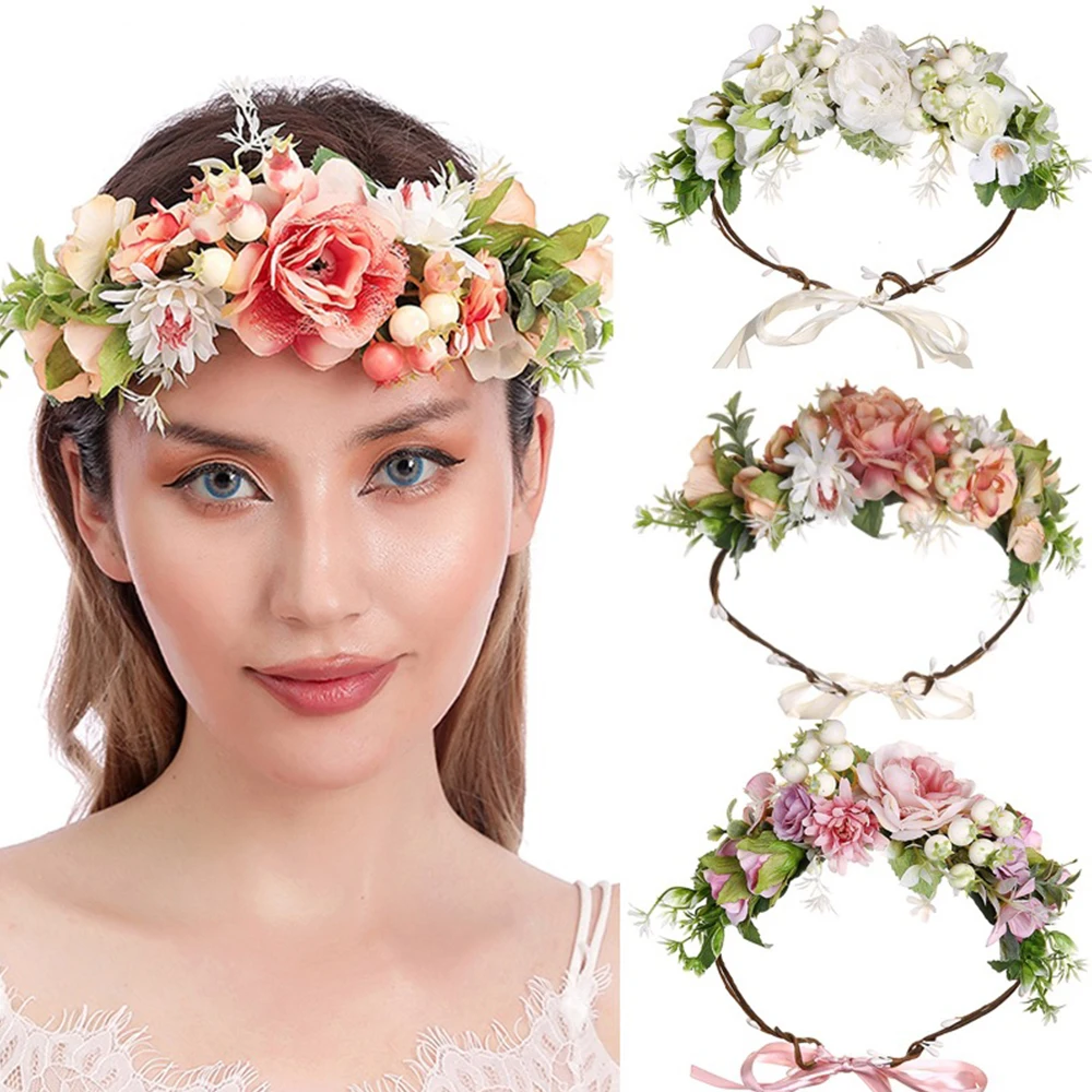 

Весенние богемные короны цветов регулируемая женская модель головной убор для приморского курорта пасторальный головной убор ручная рабо...