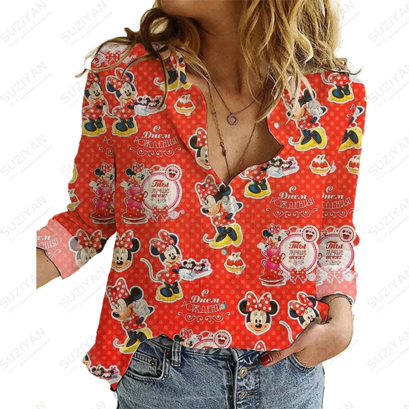 

Fashion New Casual Disney Mickey Women'S Fashion Autumn Elegant Print Shirts Spring And Autumn New Long Sleeve