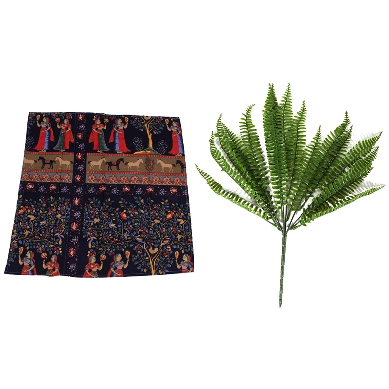 

Best Cotton Linen Fashion Exotic Printed Washable Tablecloth With 7 Branches Green Artificial Plant Persian Leaf Flower