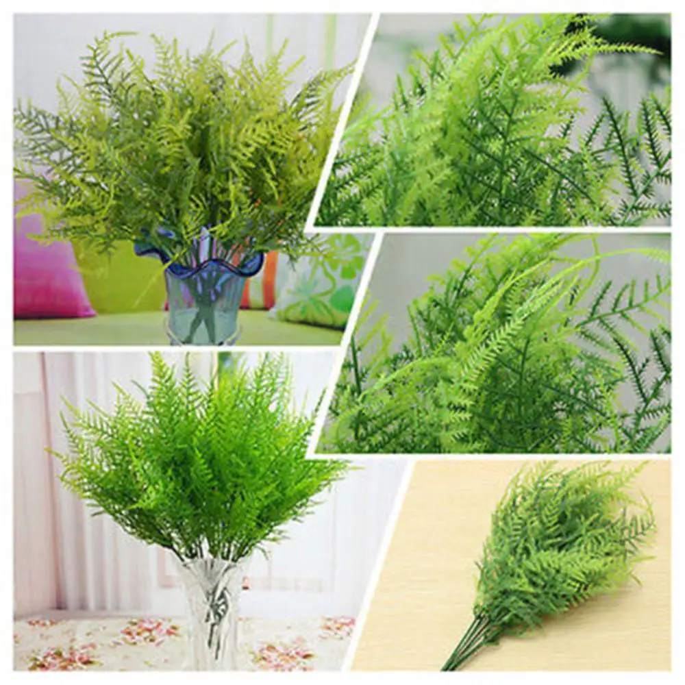 

2/4/5PCS 7 Stems Plastic Green In/outdoor Plastic Decorative Fern Bush Plants Window Box Grass Leaf Table Decors