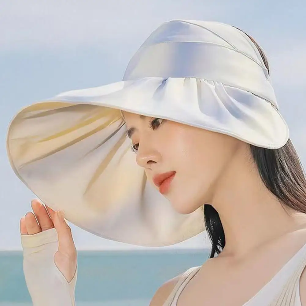 

Pleated Chic Empty Top Sun Protection Lady Hat Gradient Colors Sun Hat Face Protections Outdoor Supply