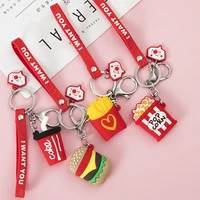 creative imitation food fries popcorn key chain pendant soft glue mini food bag trinket kawaii car accessories sanrio keychain
