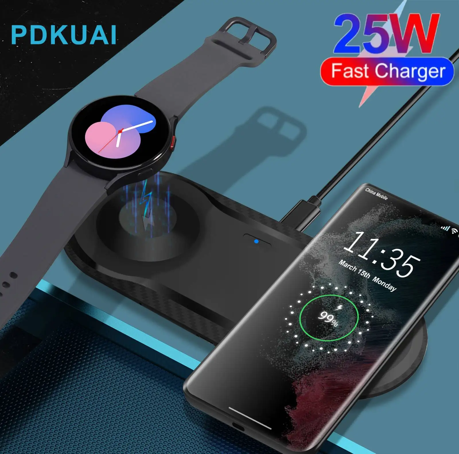 

25W 2 in1 Wireless Charger Mat For Galaxy Watch 5 4 Active 2 1 Samsung S22 Ultra S21 S20 Note20 Z Flip 4 Fold 4 Fast Chargers