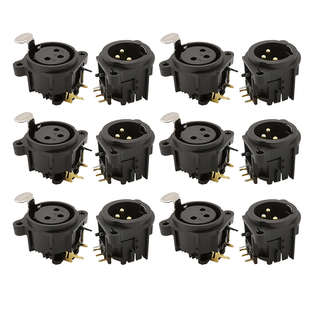 

10Pcs 3 Pin XLR Male & XLR Female Audio Microphone Adapter Right Angle 3 Poles XLR Plug Socket PCB Panel Mount Chassis Connector