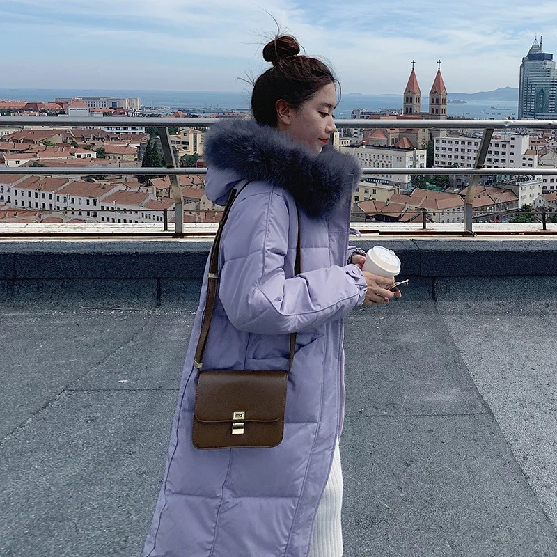 Women Solid Casual Big Fur Collar Hooded Long Loose Thickened Jackets Office Lady Warm Elegant Coats Trench Fashion Thick Jacket