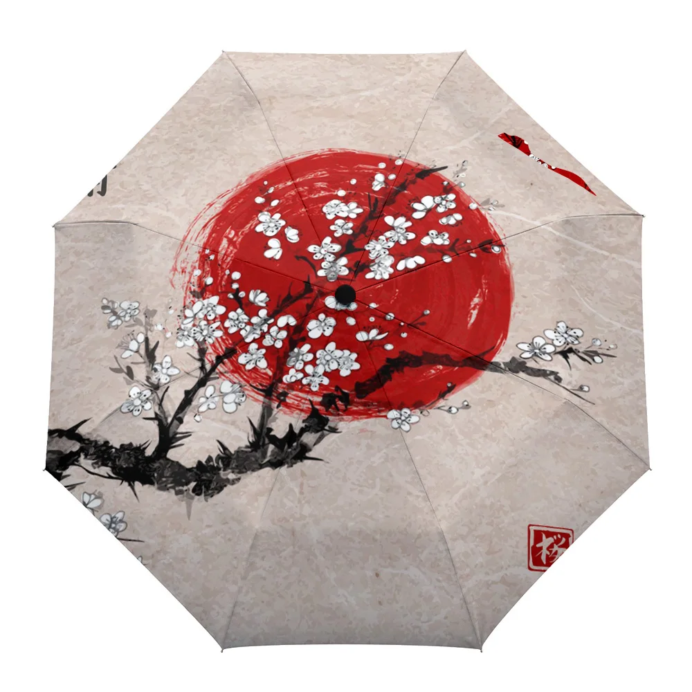 

Cherry Blossom Sun Ink Rain Foldable Umbrella for Women Males Eight Strands Sunny Umbrella Fully-automatic Umbrella