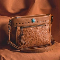 celela original design women leather shoulder bag embossed turquoise tassel ladies phone bag purse handbag