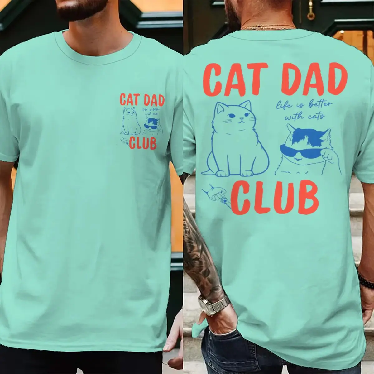 Фото Мужские футболки с забавным принтом Cat Dad Club, модные повседневные футболки ко Дню отца, подарки для мужчин, футболки с коротким рукавом, подарки для любителей домашних животных, мужская уличная одежда №3