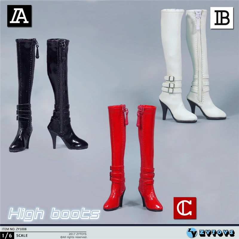 

1:6 Scale Figure Accessory High Heels Long Boots Hollow Shoes Black/White/Red Color for 12 inches Action Figure Body Toy