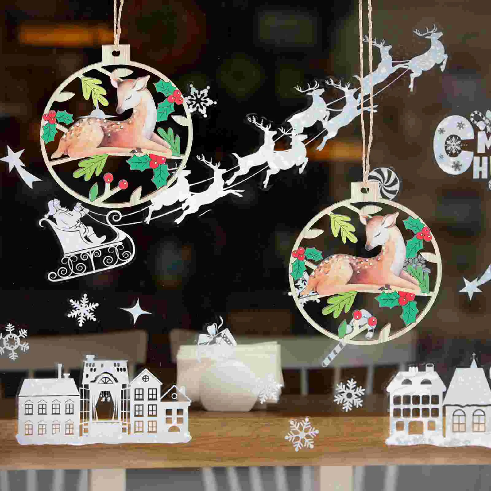 

2 Pcs The Gift Wooden Circles Party Decorations Christmas Hanging Decors Xmas Pendant Discs Pendants
