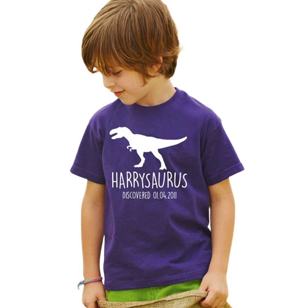 Funny T-Rex Kids Personalised Dinosaur T Shirt Any Name and Date Children's Birthday gift t shirt cotton tops summer tees