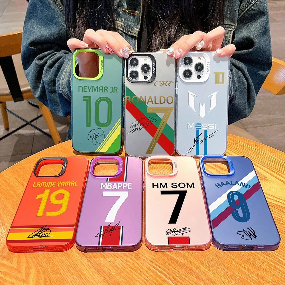 FootBall Number Phone Case For iPhone 16 15 14 13 12 11 Pro Max X XR XSMAX 8 Plus Spuerstar M-messi-CR77 Candy Matte Shockproof