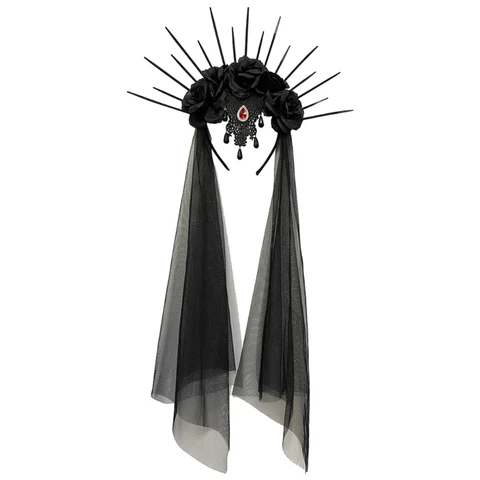 Женский ободок с вуалью, аксессуар для волос в виде короны на Хэллоуин