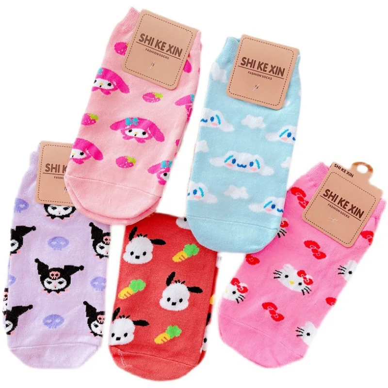 

Sanrios Kawaii Anime Mymelody Cinnamoroll Pc Dog Kuromi Kitty Adult Socks Cute Cartoon Spring and Summer Shallow Boat Socks
