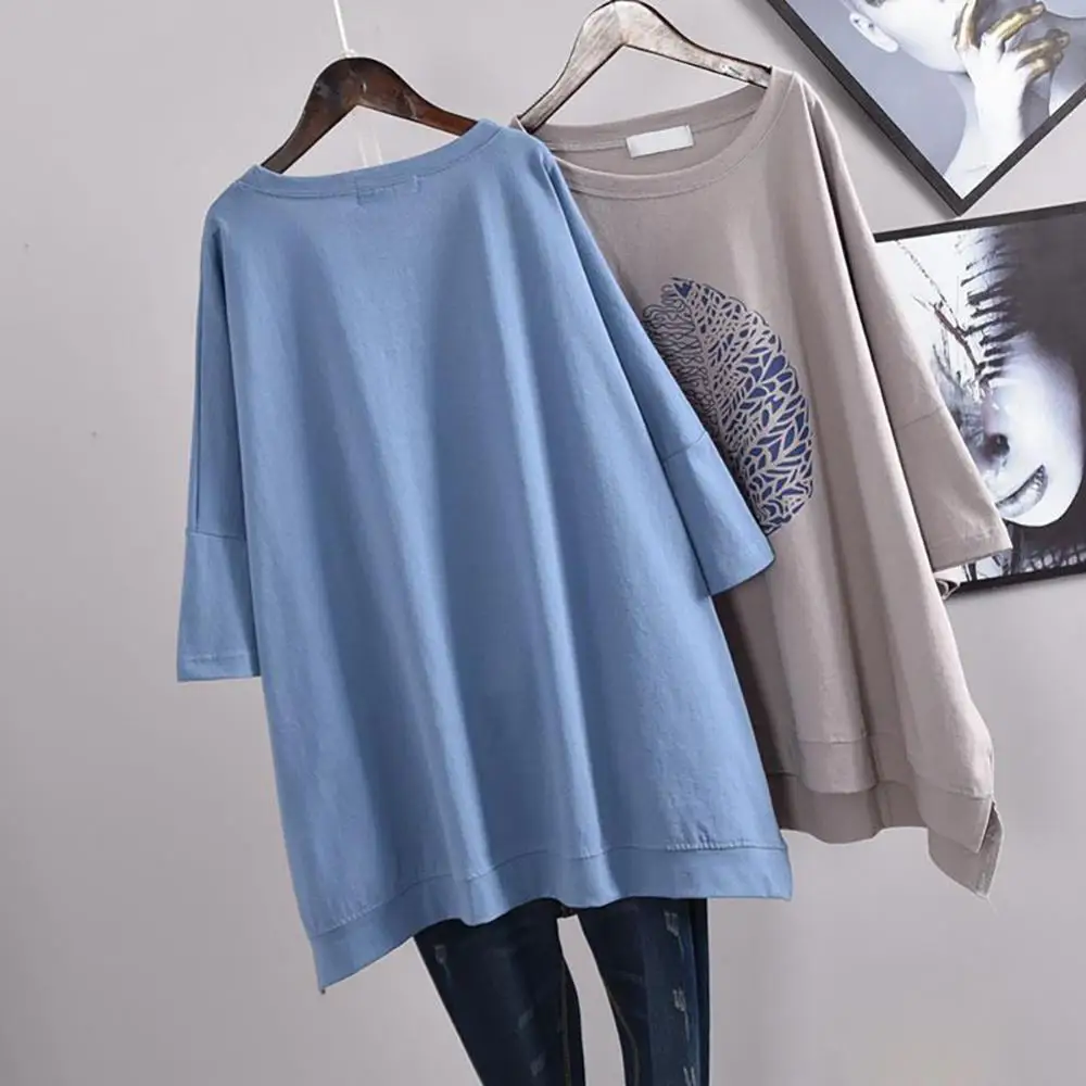 

Блузка женская повседневная с круглым вырезом и принтом листьев