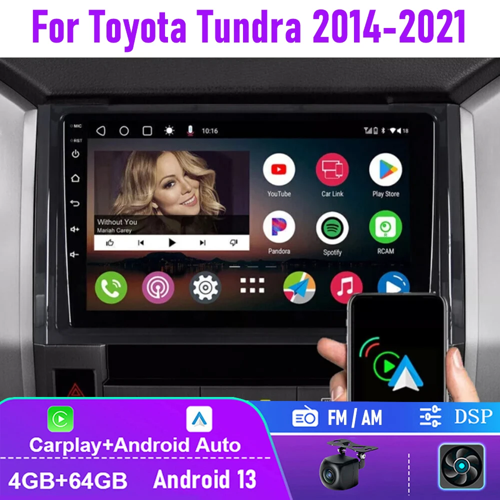 9 дюймов 4 + 64 ГБ для Toyota Tundra 2014-2021 автомобильное стерео радио FM AM Android 13
