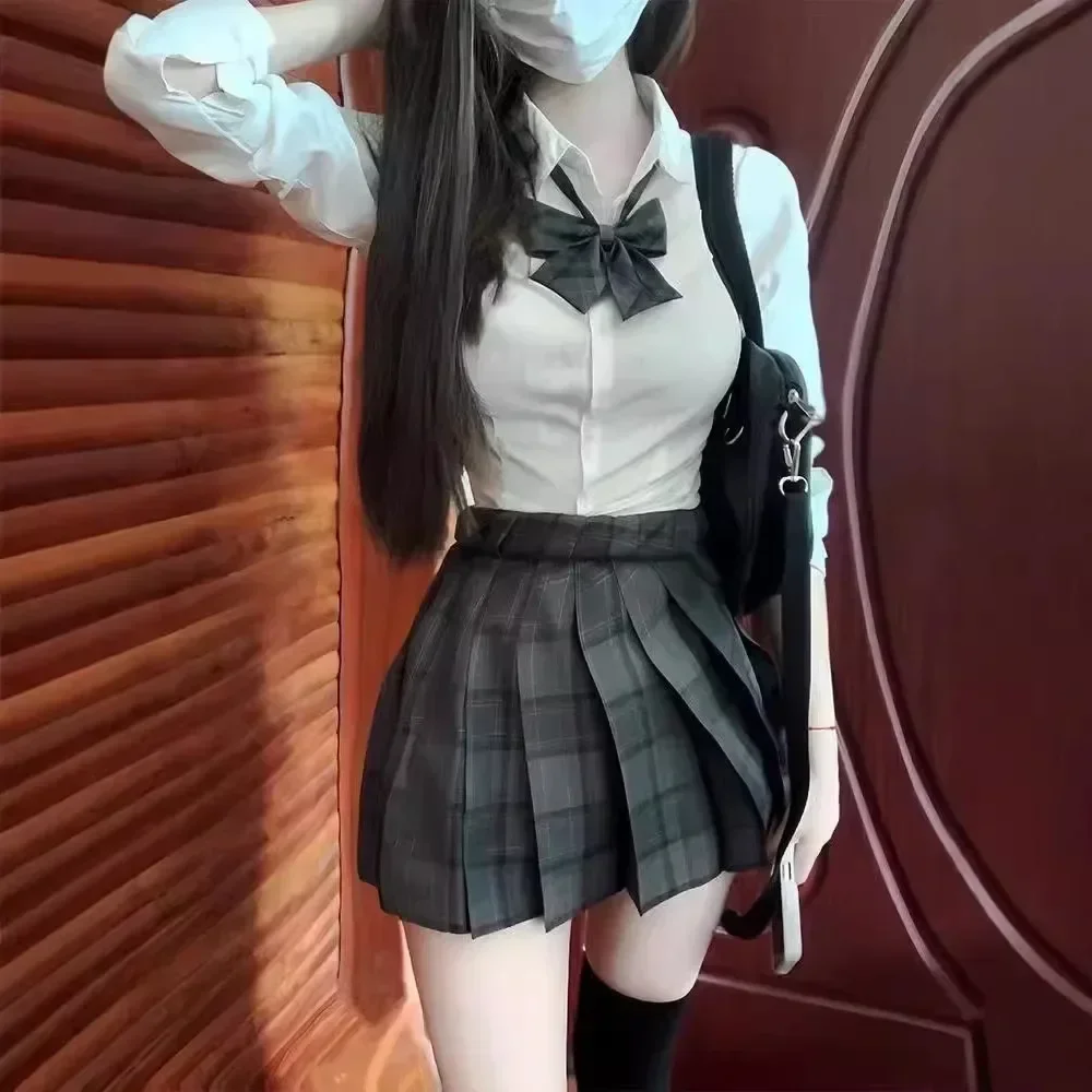 Женская униформа JK комплект поясных рубашек топов коротких рукавов