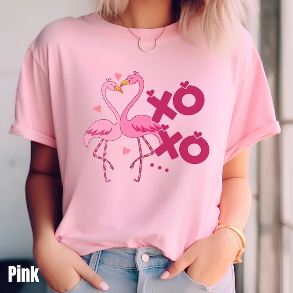 Рубашка с изображением фламинго на день Святого Валентина футболка короткими