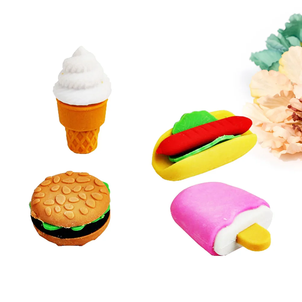 

1PC Cartoon Student Erasers Food Shape Eraser Ice Cream 3D Pencil Eraser Stationery Eraser for Kids