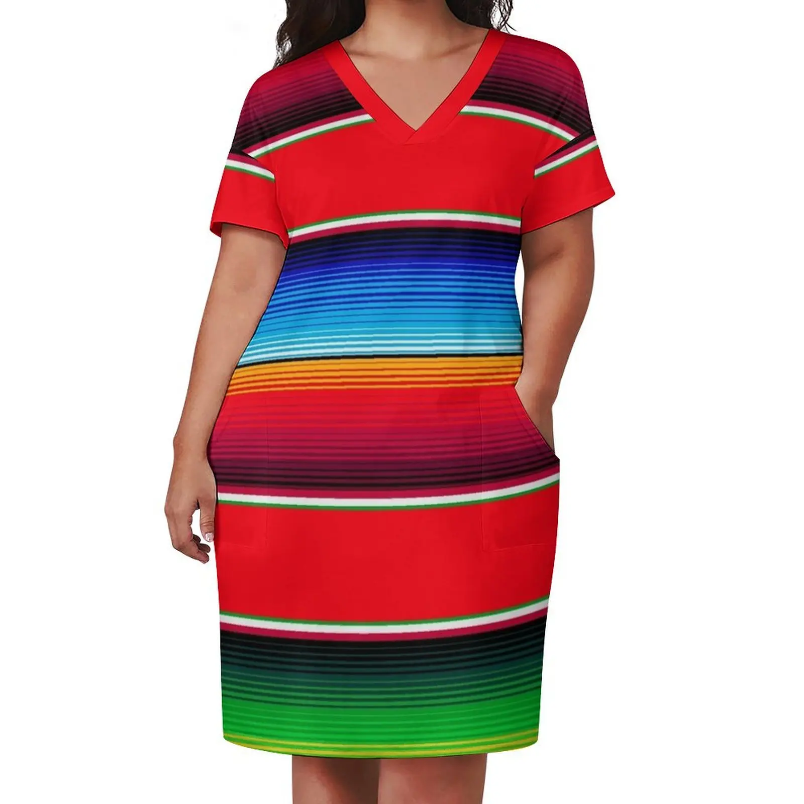 Традиционное мексиканское серапе в красном платье с карманами вечернее женское