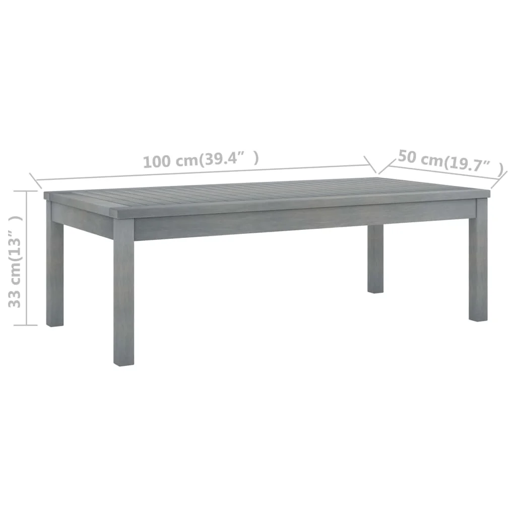 

Patio Outdoor Coffee Table Deck Outside Porch Furniture Balcony Home Decor 39.4"x19.7"x13" Gray Solid Acacia Wood