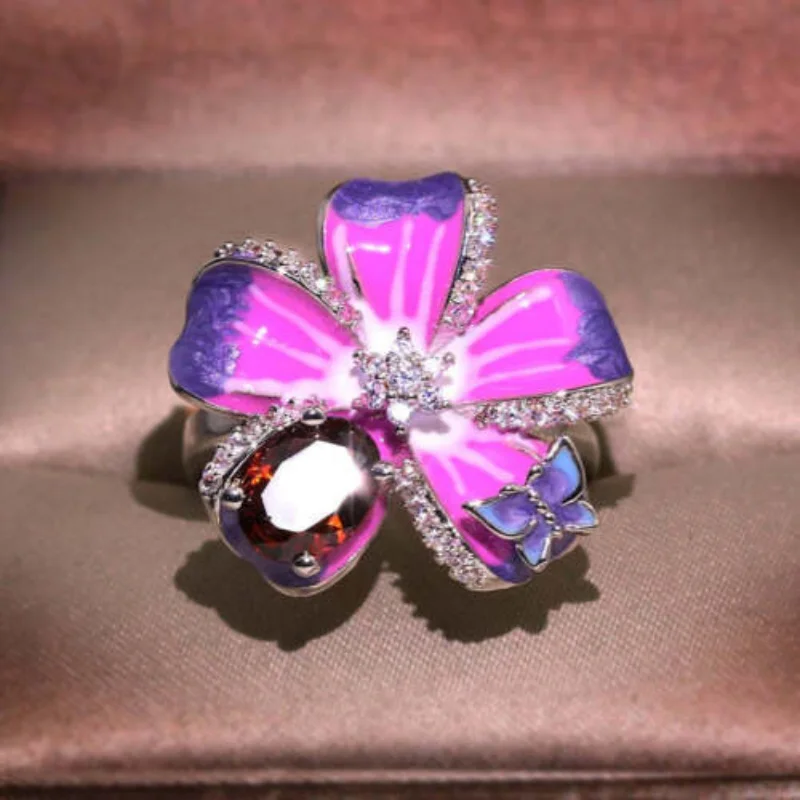

Light Luxury Bohemian Exaggerated Fashion Colorful Butterflies Bright Dripping Oil New Rings Fashion Accessories for Women