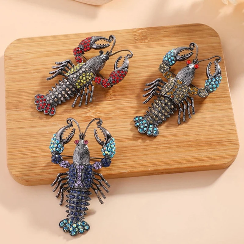 

Artistic Rhinestone Big Lobster Brooch Women Alloy Banquet Party Brooch Pins Not Fading for Female Male Festival Gift