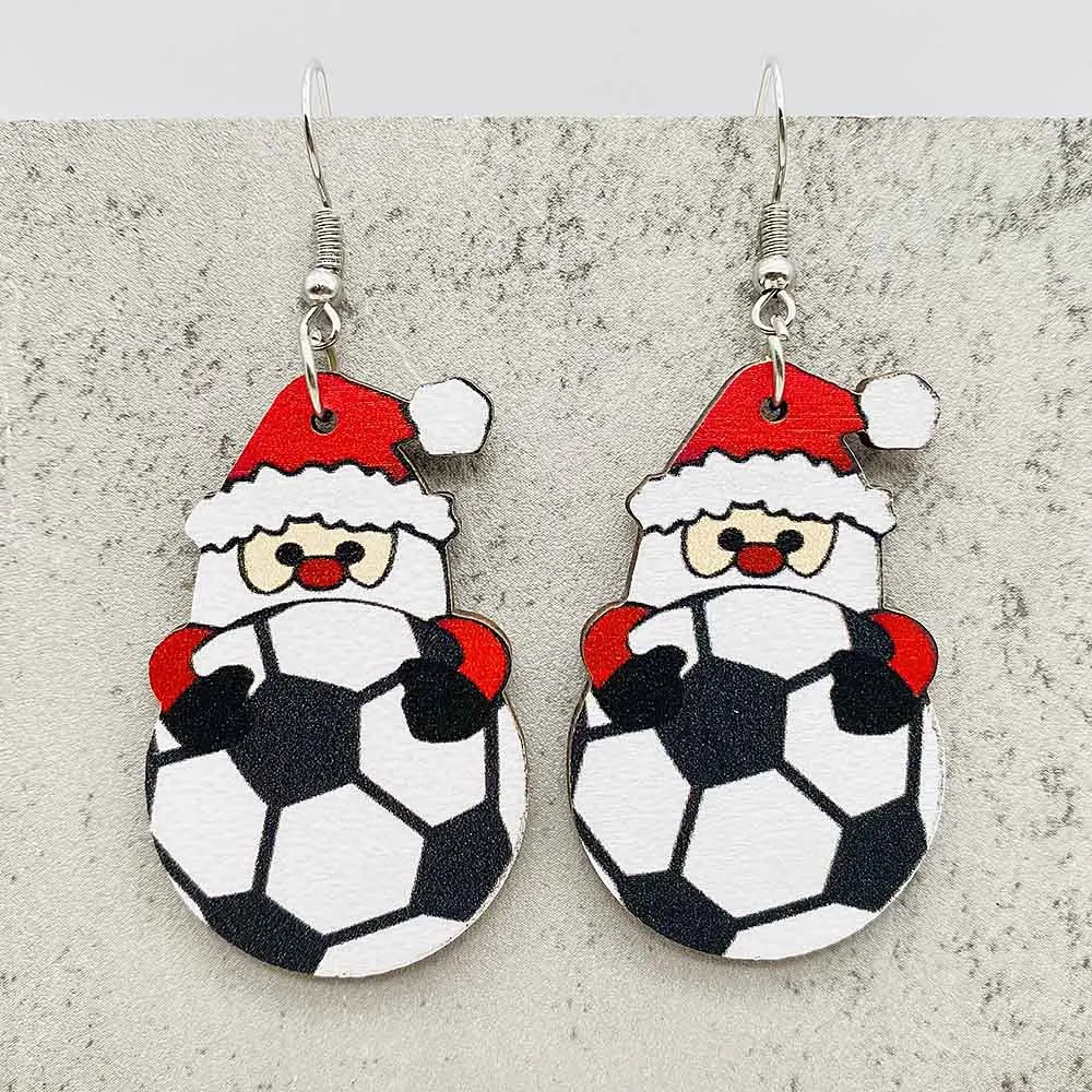 Рождественские деревянные серьги в виде деда мороза регби спортивные поклонники