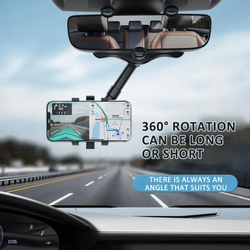 

360° Rearview Mirror Phone Holder for Car Mount Phone and GPS Holder Universal Rotating Adjustable Telescopic Car Phone Holder
