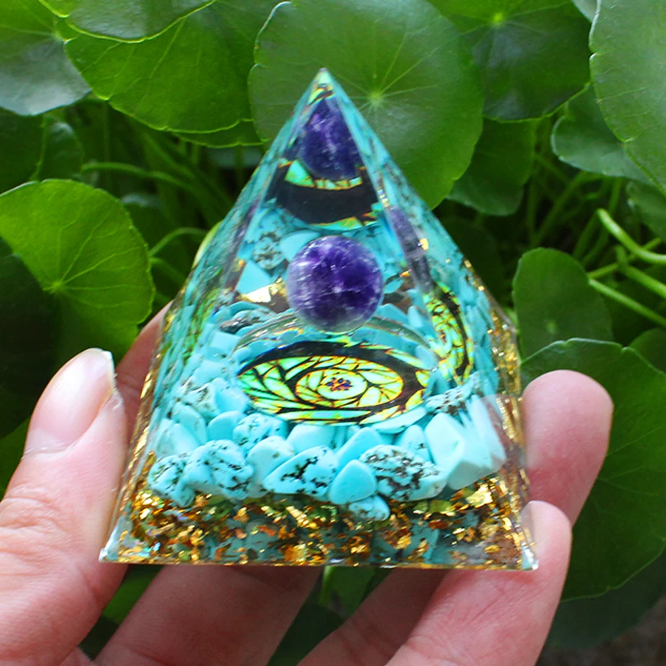 

6CM Orgone Pyramid Amethyst Peridot Healing Crystal Energy Orgonite Pyramide Meditation Tool Quartz Home Decor