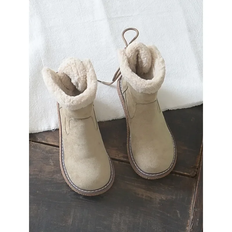 

Genuine leather women's shoes,Pure handmade ankle retro single short boots,Fashion Large size winter plush warm boots