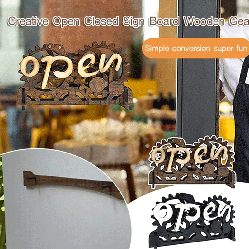 

gear brake door plate Gear Brake Fun Convertible Open-Closed Sign Wooden Business Closing Sign Shop Store Door Wall Hanging Deco