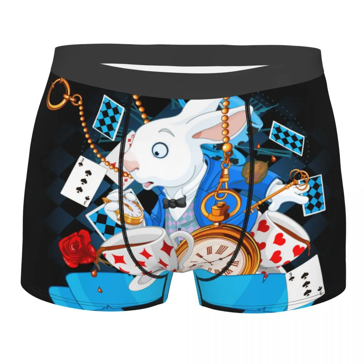 

Mens Boxer Sexy Underwear Alice In Wonderland Rabbit Motion Cups Hearts Underpants Male Panties Pouch Short Pants Sexy Boxing