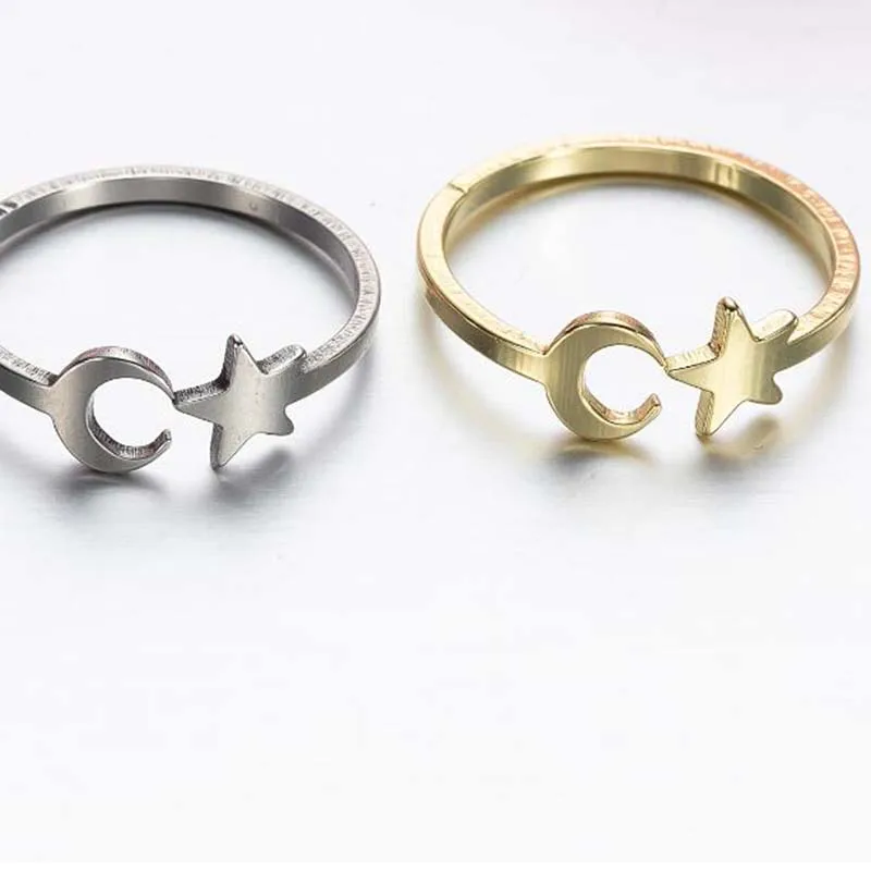 

Real Stainless Steel Minimalist Moon Star Open Ring Gothic Party High Jewelry Cute 2020 Gift Rings for Women Men бижутерия панк