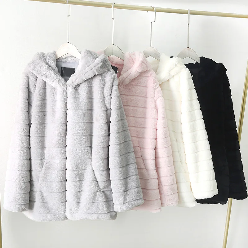 Female Coat Winter Faux Fur Coat Hooded Long Sleeve Shaggy Soft Women's Jacket Fake Mink Overcoat  5XL Tops Fur Coat
